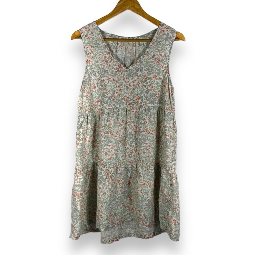 Joie V Neck Tiered Flounce 100% Linen Mini Dress, Multi Ditsy Floral, Size M